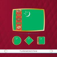 conjunto do Turquemenistão bandeiras com ouro quadro, Armação para usar às esportivo eventos em uma Borgonha abstrato fundo. vetor