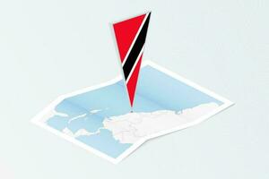 isométrico papel mapa do trinidad e tobago com triangular bandeira do trinidad e tobago dentro isométrico estilo. mapa em topográfico fundo. vetor