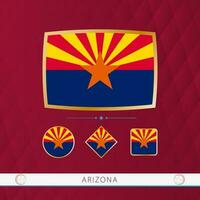 conjunto do Arizona bandeiras com ouro quadro, Armação para usar às esportivo eventos em uma Borgonha abstrato fundo. vetor