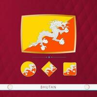 conjunto do Butão bandeiras com ouro quadro, Armação para usar às esportivo eventos em uma Borgonha abstrato fundo. vetor
