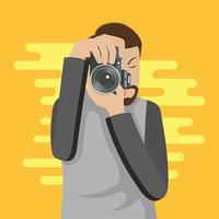 personagem fotógrafo tira foto ilustração vetorial vetor