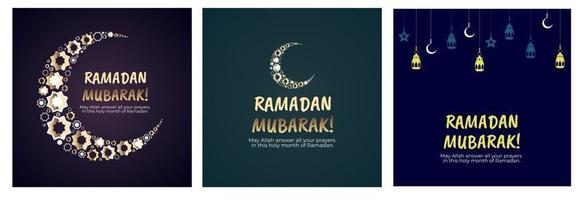 cartões islâmicos ramadan mubarak para feriados muçulmanos vetor