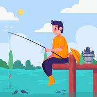 atividade de verão pesca no lago vetor