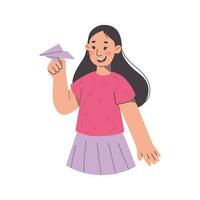 vetor ilustração do desenho animado mulher com papel avião. arte para boletins informativos, anúncio, enviando lista, negócios, saudações, seo.