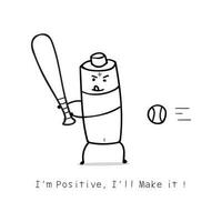 mão desenhado vetor ilustração engraçado bateria jogando beisebol mascote personagem cor crianças desenho animado clipart
