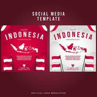 Indonésia independência dia social meios de comunicação modelo poster - ondulado bandeira e indonésio mapas vetor
