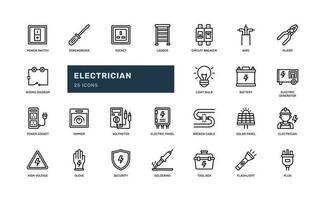 eletricidade eletricista técnico eletrônico Voltagem poder detalhado esboço linha ícone conjunto vetor