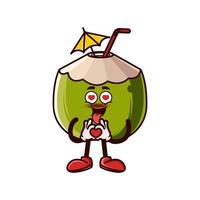 personagem de coco fofo com emoji de amor vetor