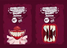 pôster de celebração da festa de terror de halloween com bocas vetor