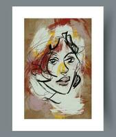 retrato menina conceptual Penteado parede arte imprimir. contemporâneo decorativo fundo com Penteado. imprimível mínimo abstrato menina poster. parede obra de arte para interior Projeto. vetor