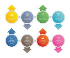 Infográfico de etapa de 8 círculos com modelo de cronograma abstrato apresentação etapa de negócios moderno vetor