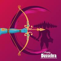 cartão de celebração dussehra feliz com mão e arco com ravana vetor