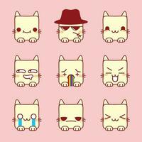 fofa kawaii gato emoji conjunto vetor