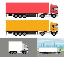 ícones de veículos de maquete de caminhões brancos e coloridos vetor