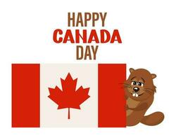 feliz Canadá dia. fofa engraçado Castor personagem com Canadá bandeira. cumprimento cartão, poster, bandeira. ilustração, vetor