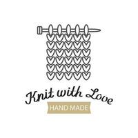 tricotar com amor letras e tricô agulhas com uma tricotado tecido. passatempo ícone, logotipo, vetor