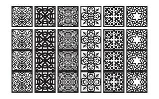 decorativo Preto padrões com branco fundo, geométrico, islâmico e floral modelo para cnc laser corte vetor