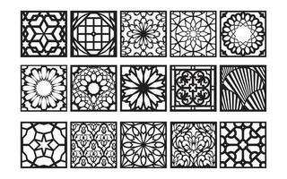 decorativo Preto padrões com branco fundo, geométrico, islâmico e floral modelo para cnc laser corte vetor