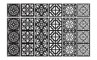 decorativo Preto padrões com branco fundo, geométrico, islâmico e floral modelo para cnc laser corte vetor