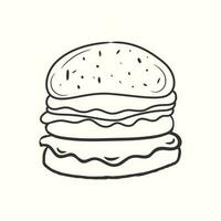 fofa desenhado à mão hamburguer dentro rabisco estilo. hambúrgueres ilustração vetor