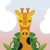 personagem da natureza animal girafa selvagem com folhas vetor