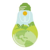luz lâmpada com panorama e terra. luminária salvando energia ecologia meio Ambiente idéia conceito. ir verde, Salve  a planeta, vetor ilustração