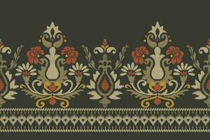 ikat floral paisley bordado em Sombrio verde plano de fundo.ikat étnico oriental padronizar tradicional.asteca estilo abstrato vetor ilustração.design para textura,tecido,vestuário,embrulho,decoração,canga.