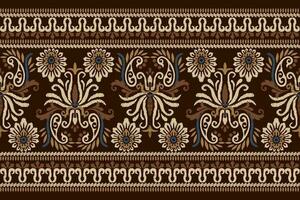 ikat floral paisley bordado em Castanho plano de fundo.ikat étnico oriental padronizar tradicional.asteca estilo abstrato vetor ilustração.design para textura,tecido,vestuário,embrulho,decoração,cachecol,canga