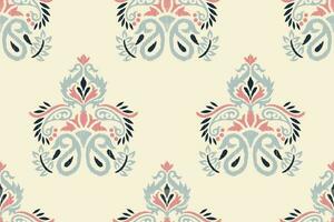 ikat floral paisley bordado em branco plano de fundo.ikat étnico orienta desatado padronizar tradicional.asteca estilo abstrato ilustração.design para textura,tecido,vestuário,embrulho,decoração,cachecol,imprimir vetor