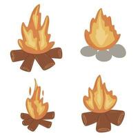 queimando madeira fogueira mão desenhado conjunto vetor