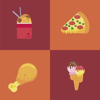 conjunto de quatro ícones de conjunto de fast food de rua vetor