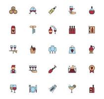 conjunto de ícones de conjunto de bebida de vinho vetor
