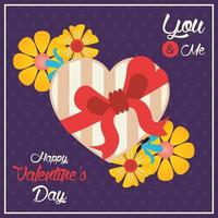 cartão de feliz dia dos namorados com presente de coração de chocolates vetor