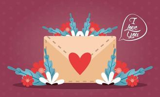 cartão de feliz dia dos namorados com envelope e coração vetor
