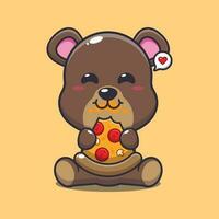 Urso comendo pizza desenho animado vetor ilustração.