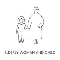 a idosos mulher detém uma criança mão, uma linear vetor ícone.