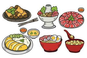 mão desenhado chinês Comida coleção dentro plano estilo ilustração para o negócio Ideias vetor