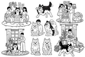 mão desenhado cachorro e família coleção dentro plano estilo ilustração para o negócio Ideias vetor