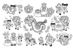 mão desenhado chinês crianças e família coleção dentro plano estilo ilustração para o negócio Ideias vetor