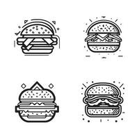 mão desenhado vintage Hamburger logotipo dentro plano linha arte estilo vetor