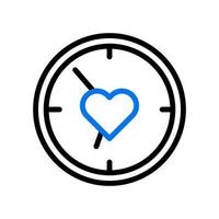 relógio inteligente amor ícone duocolor azul Preto estilo namorados ilustração símbolo perfeito. vetor