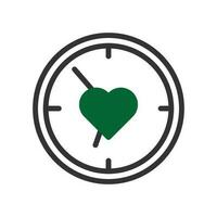 relógio inteligente amor ícone duotônico verde Preto estilo namorados ilustração símbolo perfeito. vetor
