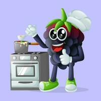 fofa Amora personagem cozinhando em uma fogão vetor