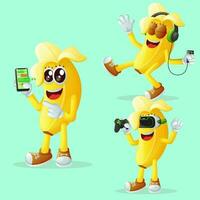 fofa banana personagens e tecnologia vetor