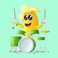 fofa banana personagem jogando musical instrumento vetor