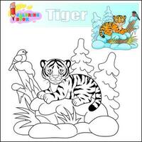 desenho animado fofa pequeno tigre coloração livro vetor