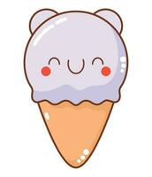 kawaii gelo creme cone sobre branco vetor