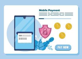 tecnologia de pagamento online com smartphone e escudo vetor