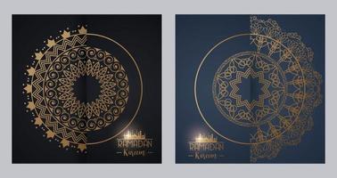 Cartão eid mubarak com decoração de molduras de mandalas vetor