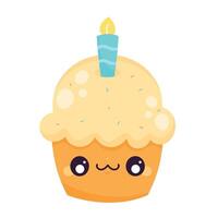 Bolinho com vela kawaii personagem vetor